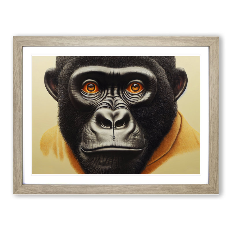 Curious Gorilla - Framed Print, 25cm H x 34cm W x 2cm D, Oak