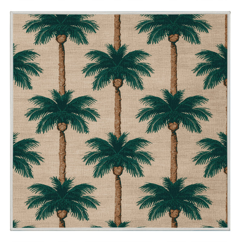 Washable Coconut Palm Grove Coastal Area Rug, Square 4'