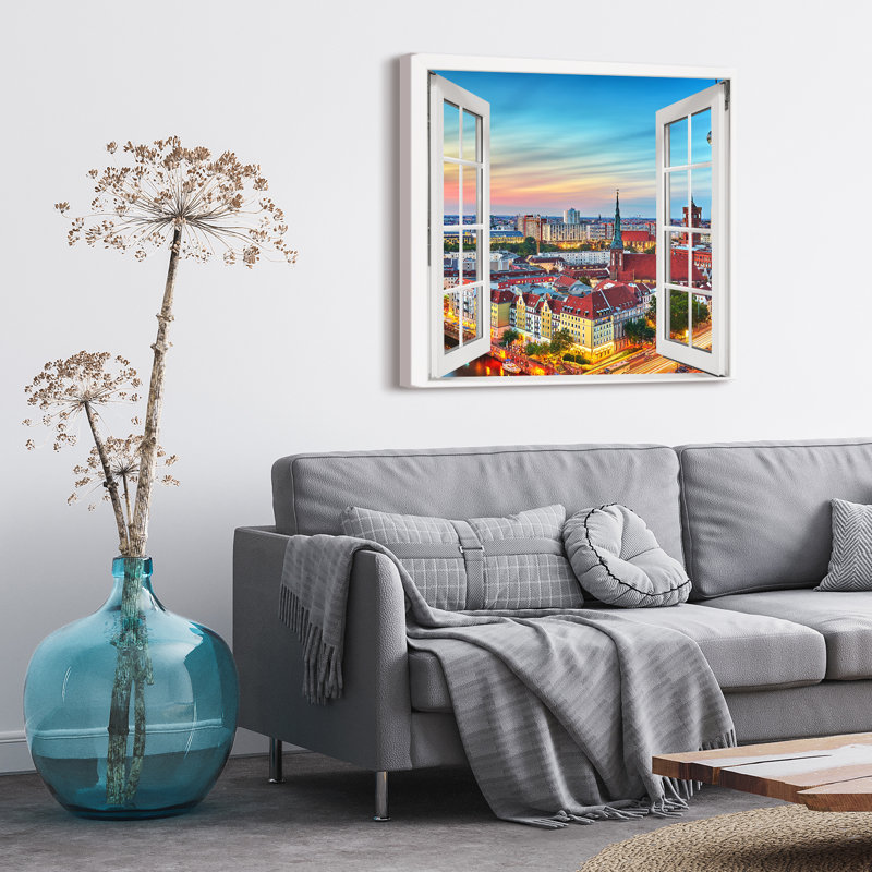 Berlin Panorama In The Window - No Frame Print on Canvas