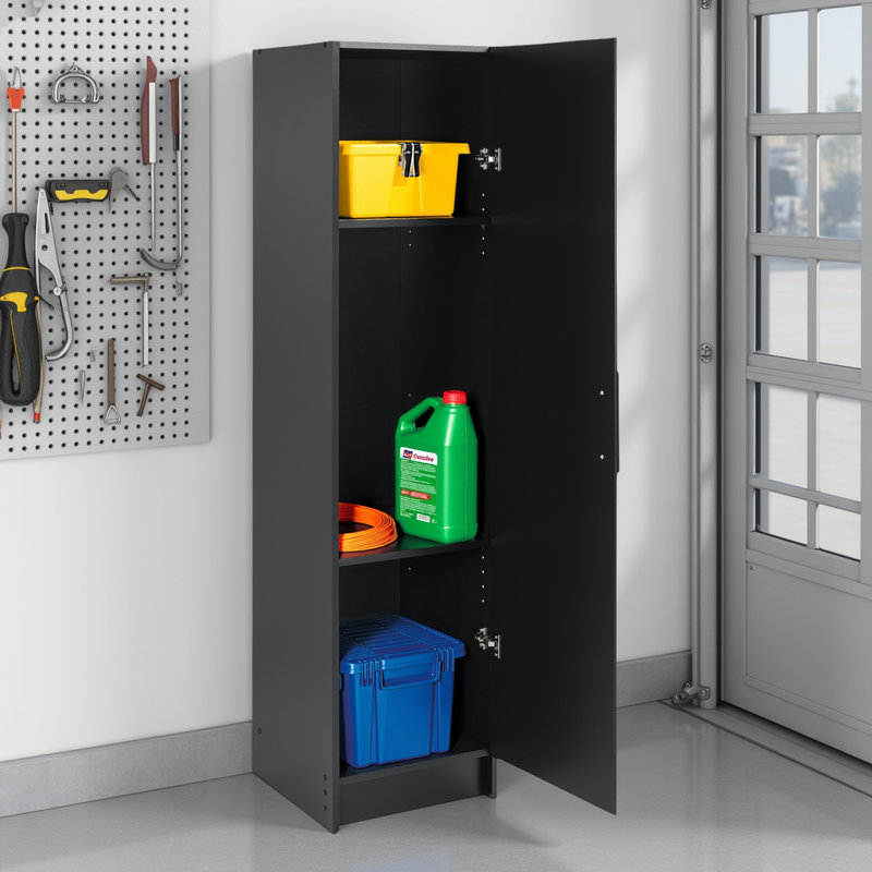 Watse Single 65"H Tall Storage Cabinet with 2 Adjustable Shelves, Ideal for Bathroom, Pantry, Kitchen, Home Office, Laundry Organization, Good for Narrow Spaces 16”W x 65”H x 16”D, Black