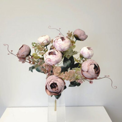 Pivoine crème avec fleurs artificielles d'eucalyptus