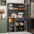  71" Tall Kitchen Pantry Cabinet Storage Cabinet with Charging Station, LED Lights, Glass Doors, Wine Storage and Adjustable Shelves-96319122
