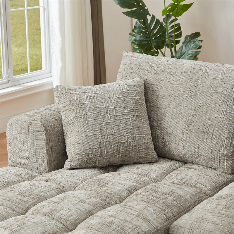 Modular Chenille L-Shape Sectional Sofa, Right Hand Facing, Khaki Chenille