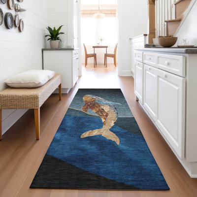 Tapis bleu intérieur / extérieur lavable à la machine Xhevrie