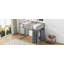 Lit mezzanine double en bois avec garde-robe intégré et tablettes de rangement, lumière DEL, gris