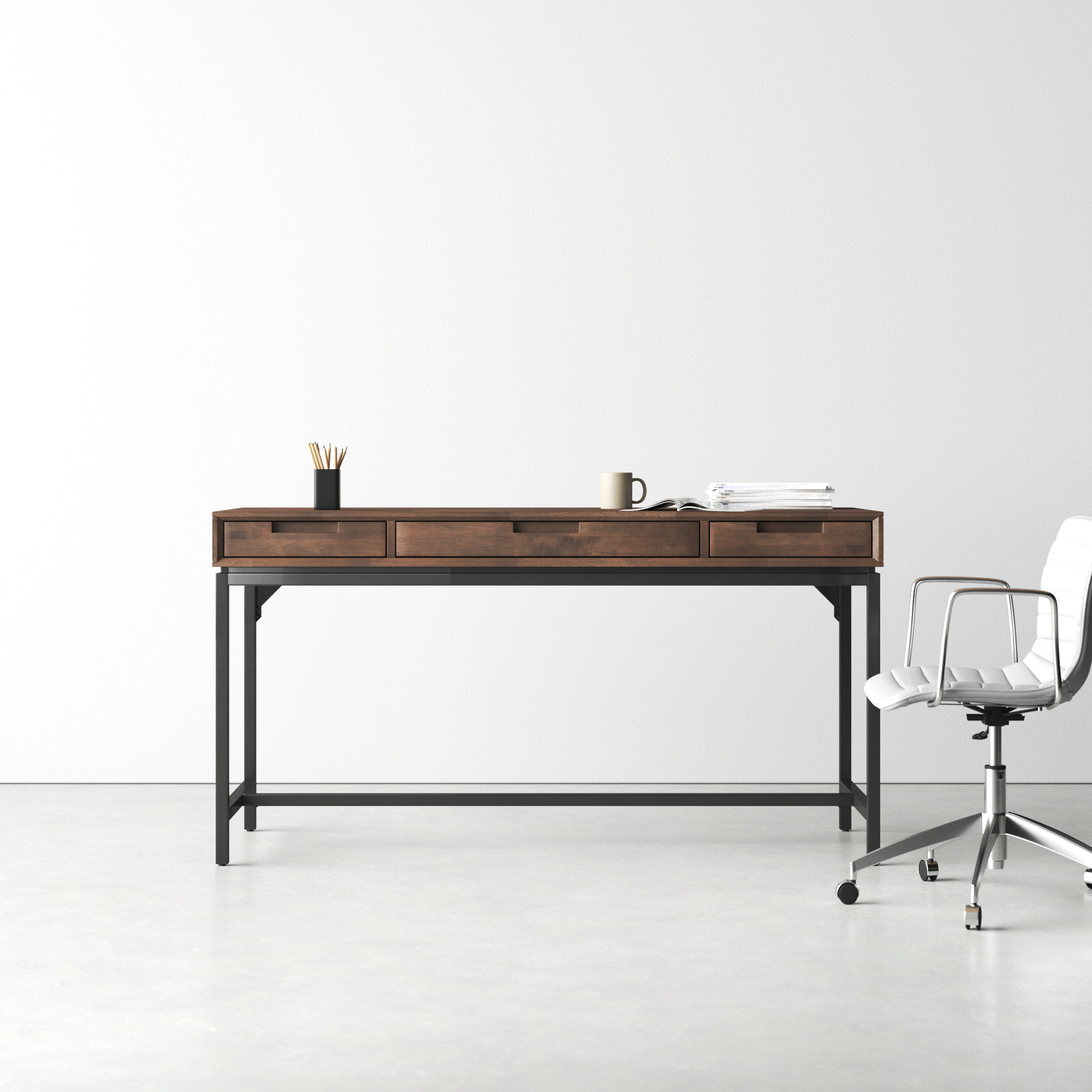 Lars Mid Century Desk, Medium Saddle Brown/Black, 31.50" H x 60" W x 24" D