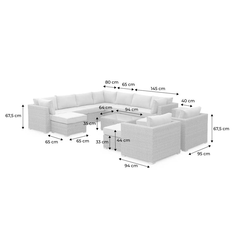 Wynnbrook 14 Seater Rattan Sofa Set, Natural