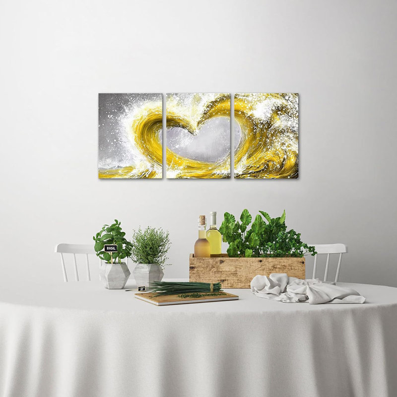 3 Piece Wrapped Canvas Print, Yellow