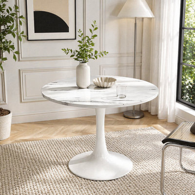 Marble Texture Round Tulip Table with MDF Top