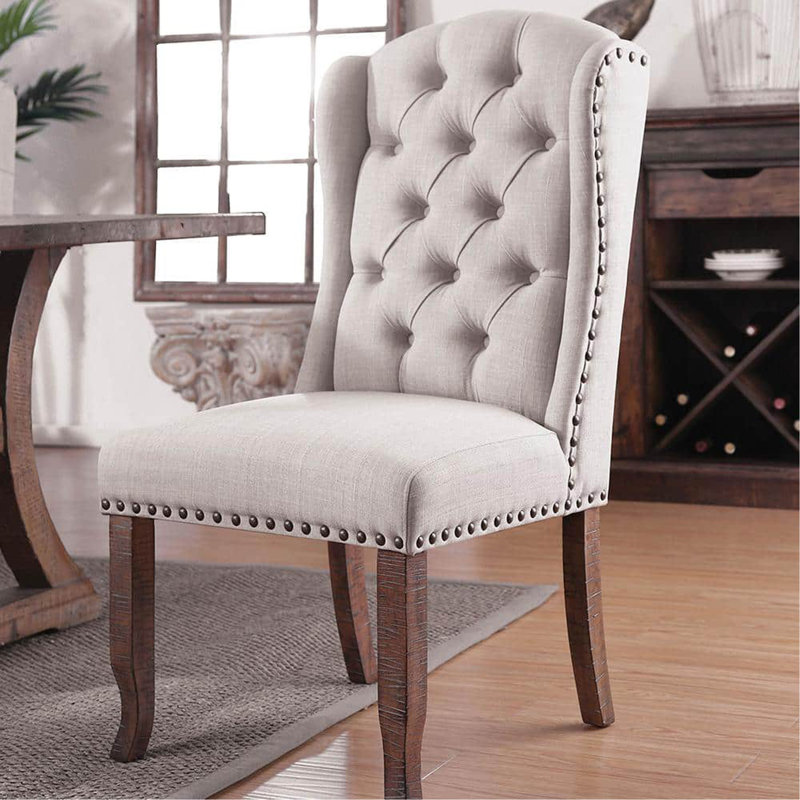 Chaises d'appoint contemporaines en tissu ivoire capitonné à dossier en chêne massif