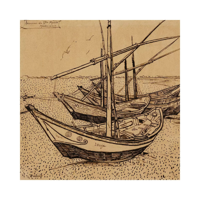 Fishing Boats On The Beach At Saintes-Maries-de-la-Mer, 1888 by Vincent Van Gogh - Wrapped Canvas Print