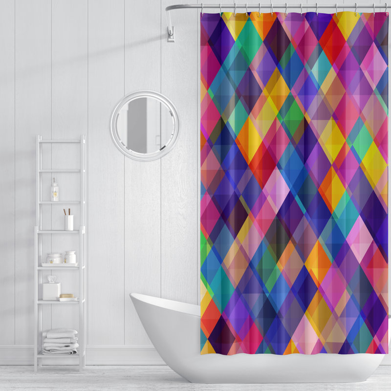 Rideau de douche simple géométrique + crochets, H 93 po x l 70 po