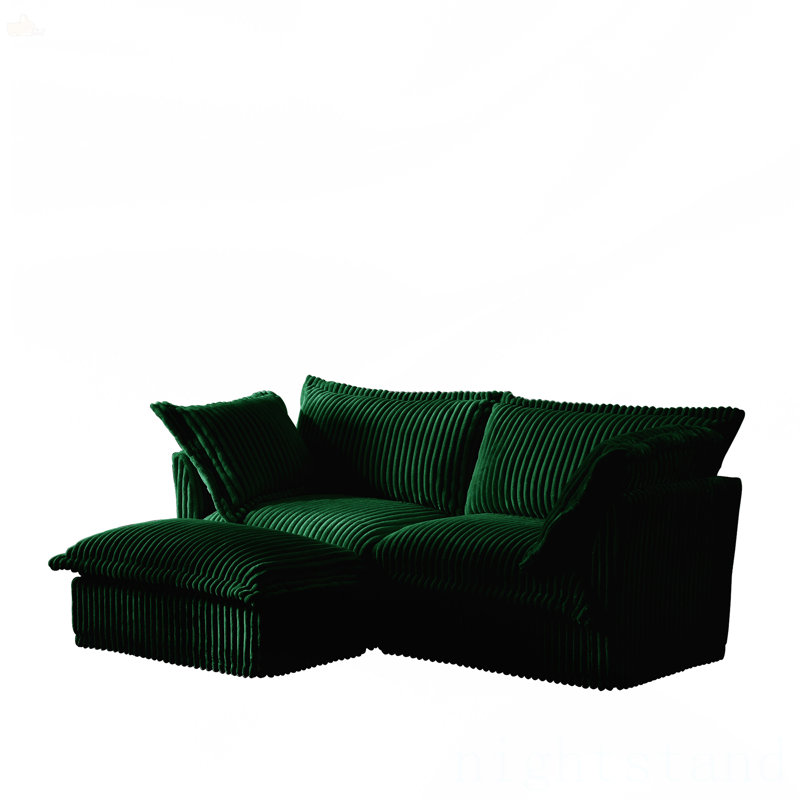 Slipcovered Sectional 2 Seater Sofa Couch With Convertible Ottoman, 34.6" H x 83.4" W x 33" D, 2