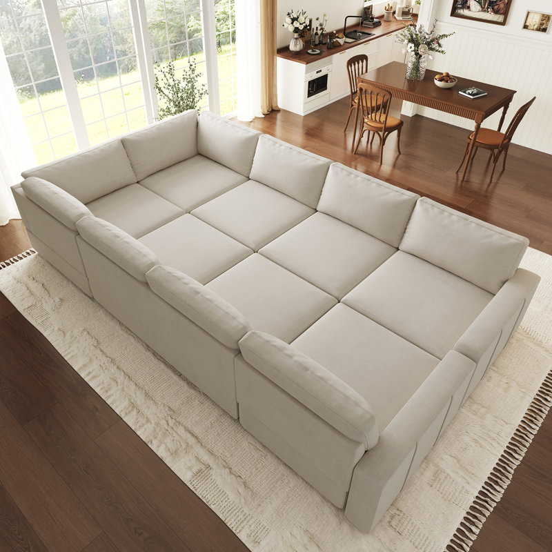 Canapé modulaire en U Seybert, H 36 po x l 110,2 po x P 83,4 po, Velours beige