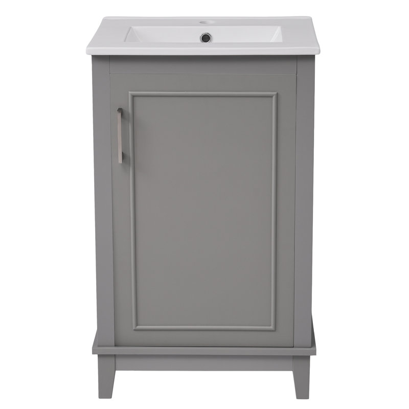 Petit meuble-lavabo moderne de 20 pouces avec lavabo en céramique - 20 * 14,5 * 33,3 pouces, rangement spacieux, 1 porte à fermeture en douceur