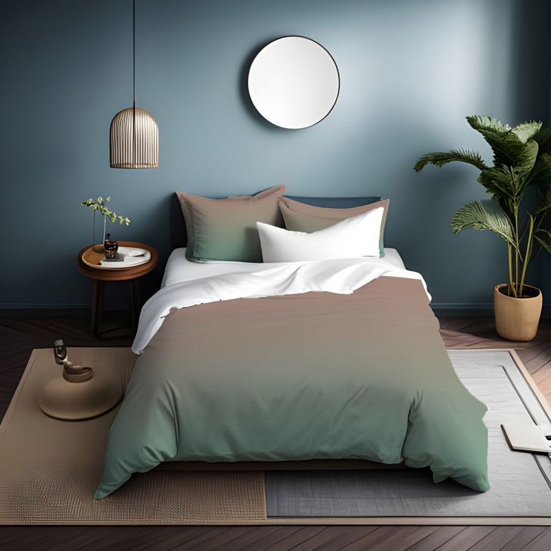 Polyester Ombre Duvet Cover, Queen Duvet Cover + 2 Queen Shams, Taupe/Mint