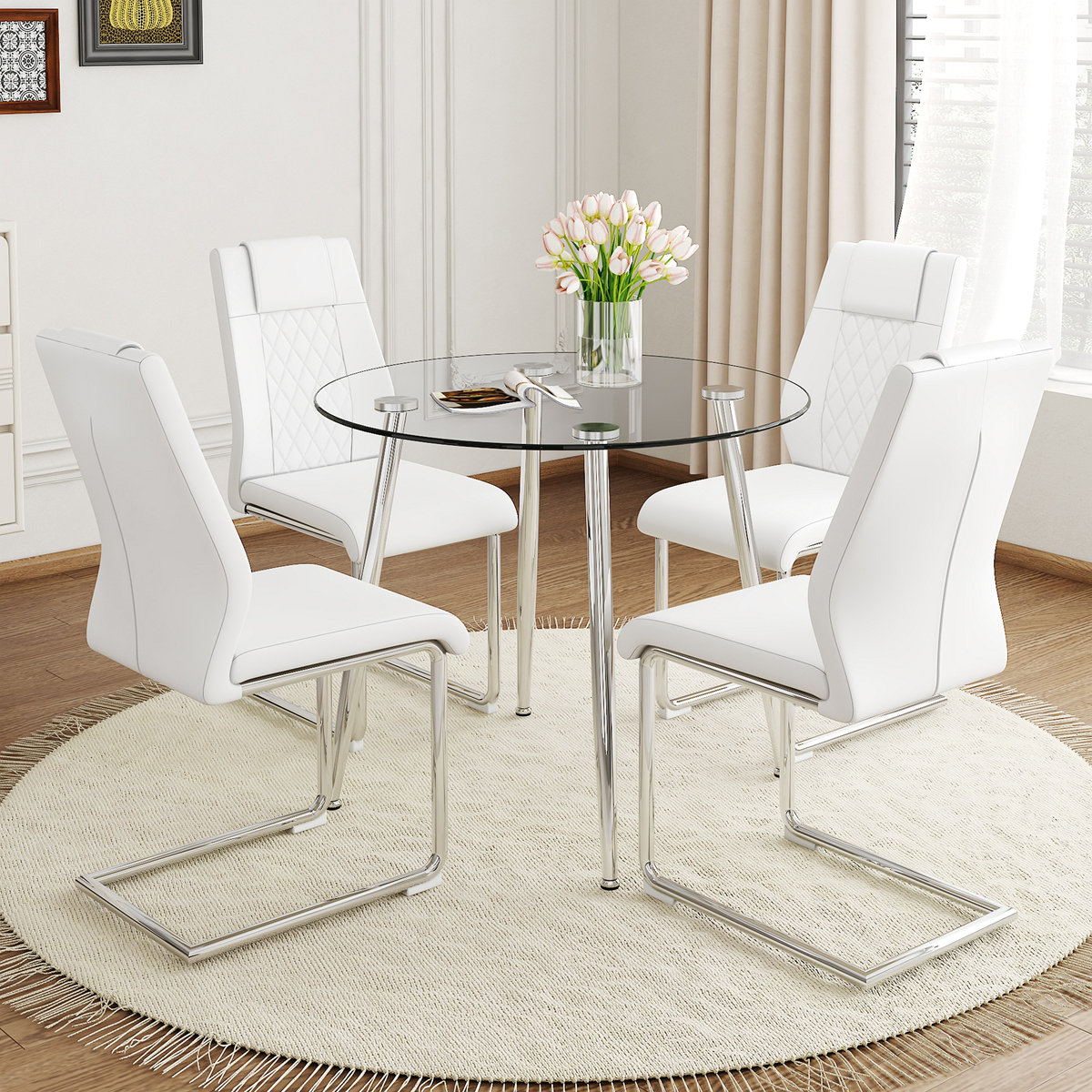Ivy Bronx A Modern Minimalist Round Transparent Tempered Glass Table ...