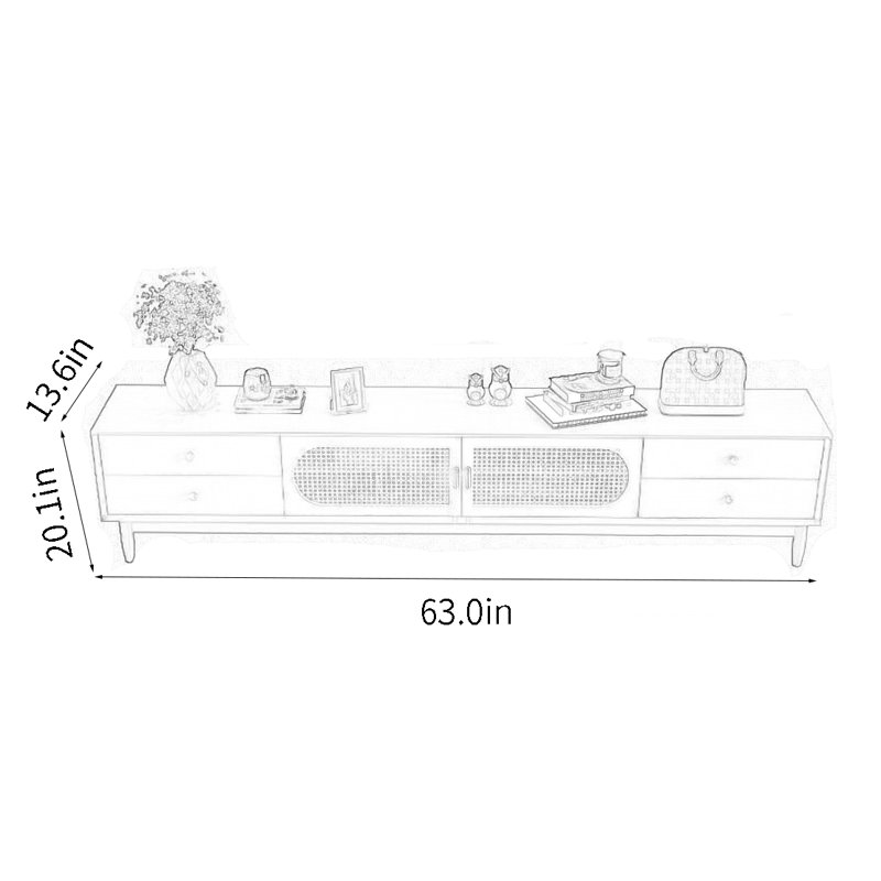 Meuble télé rétro moderne, H 20,1 po x L 63 po x l 13,6 po