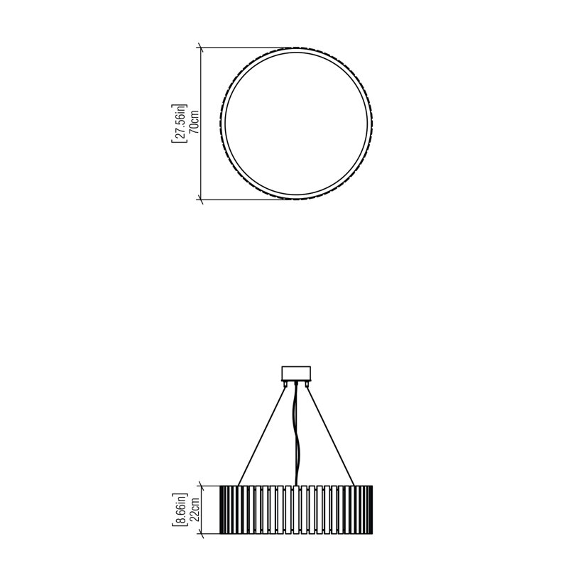 Lustre tambour unique à 1 lumière DEL, H 8,58 po x l 27,3 po x P 27,3 po, Louro Freijo, Oui
