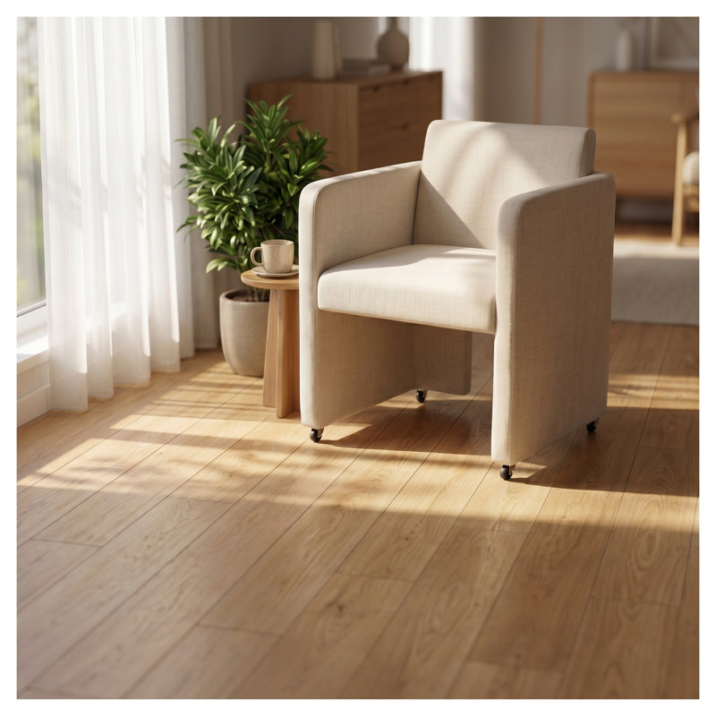 Chaise de baril moderne avec assise rembourrée, chaise de cuisine d'appoint en tissu crème avec pieds en bois