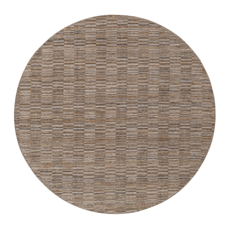 Tapis oriental rond en polyester 8 pi x 8 pi brun tissé à la main à motif quadrillé moderne en polyester 8 pi x 8 pi