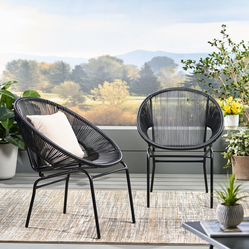 Modern Outdoor Chair Pair - Material, Black Iron Frame, 28.88" W X 25.74" L 33.66" H Weave, Construction,