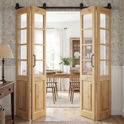 Double Bi-Folding System Solid Oak Barn Door PROVINS