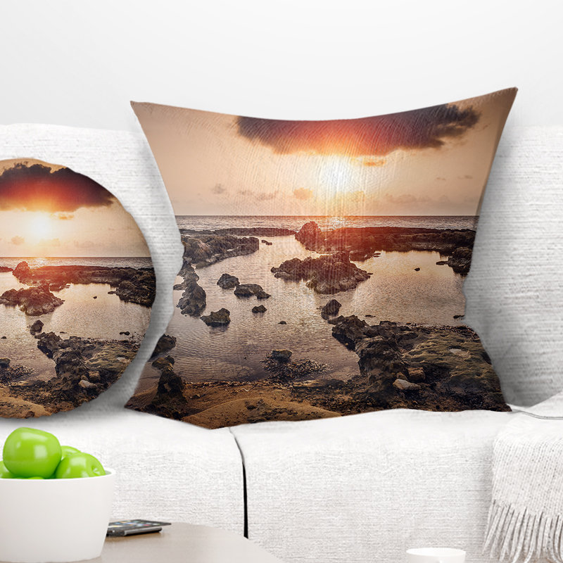 Oreiller en afrique de soleil coucher de mer rocky, 16 po x 1 po, Coussin décoratif