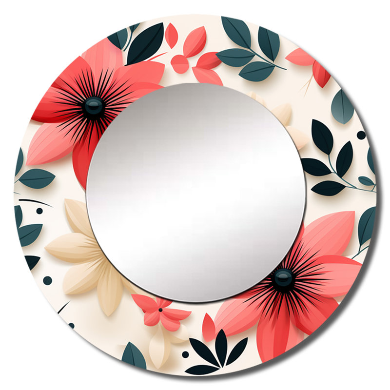 Motif floral rose et blanc Conformation - miroir mural floral, 23 po x 23 po