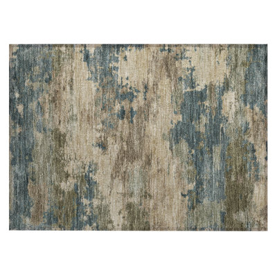 Machine Washable Indoor/Outdoor Xhevrie Teal Rug