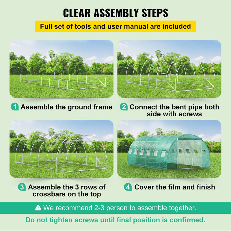 20x10x7 ft Walk-in Tunnel Greenhouse with Galvanized Steel Frame, 2 Zippered Doors, 12 Roll-up Windows, Portable Plant Hot House, Green
