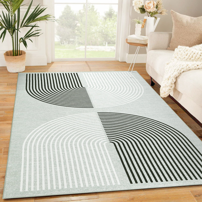 Tapis moderne lavable à la machine avec envers en caoutchouc antidérapant à motif géométrique pour le salon, la chambre à coucher, le bureau et la salle à manger