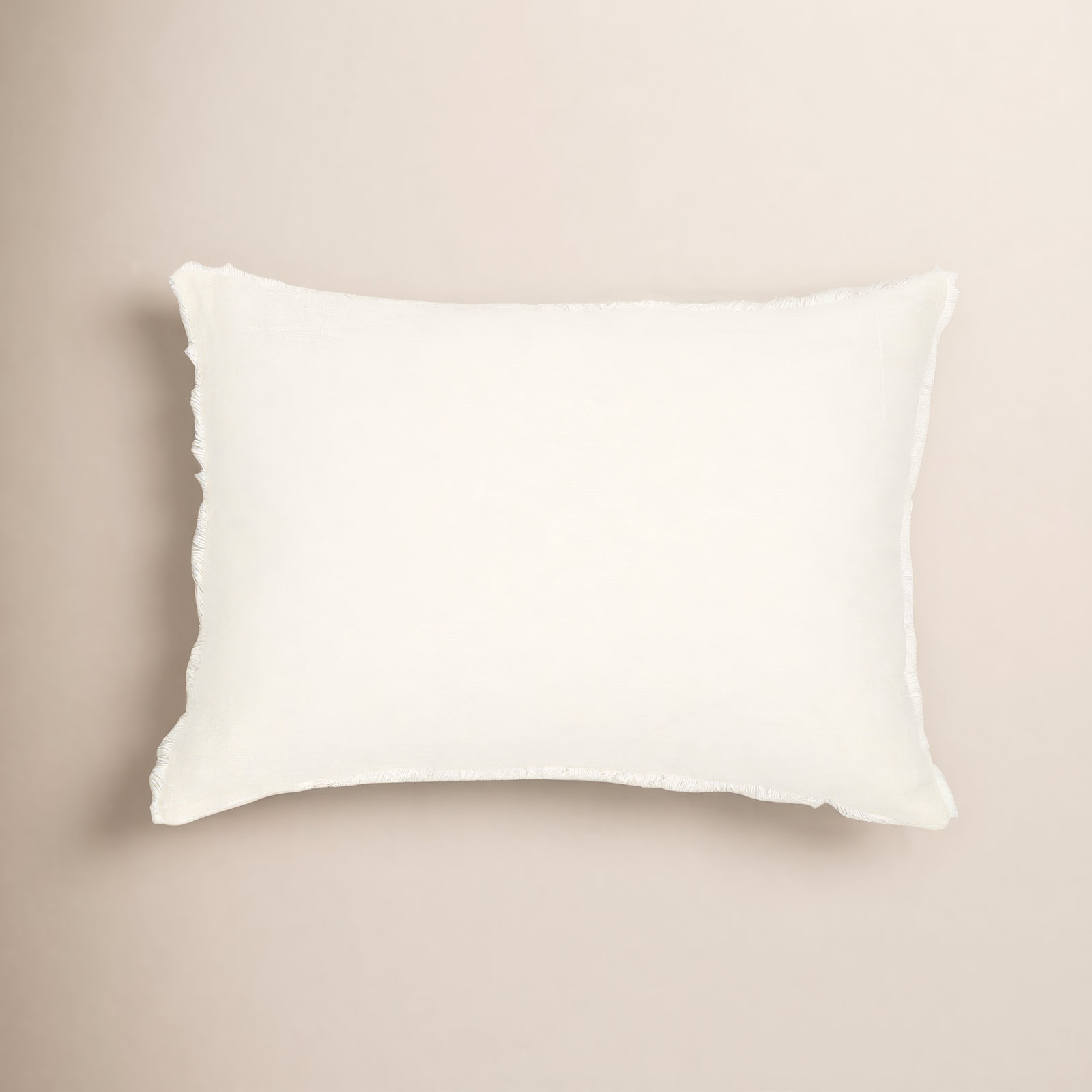 Hunter Fringed Linen Lumbar Throw Pillow, Cream