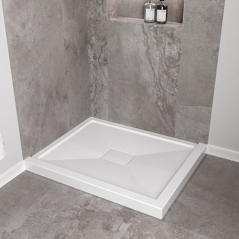 42 in. x 34 in. Corner Acrylic Shower Base in Glossy White With Center Drain, Drain Included, Glossy White 
