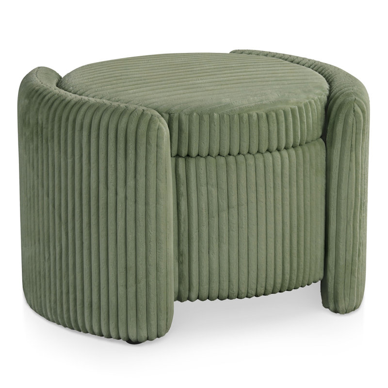 Buckler Round Storage Ottoman, Green