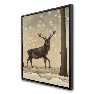 «Roe Deer in Winter Landscape - Beige», art sur toile encadré