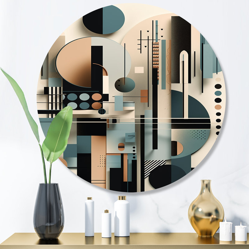 «Blue and Black Symmetry In Motion I», art mural rond géométrique abstrait sur métal, H 16 po x l 16 po x P 1 po