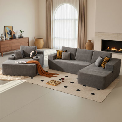 Ensemble de salon 3 pièces sans assemblage, canapé modulaire moelleux avec causeuse et méridienne