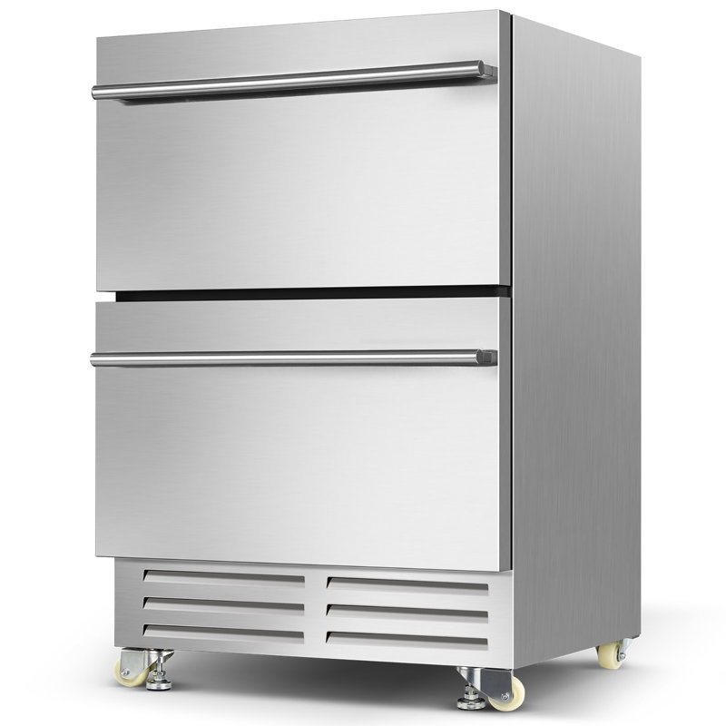23" W 95 Cans (12 Oz.) Dual Drawer Under Counter Built-in stainless steel Beverage Cooler - Weather-Proof, Energy Efficient, Ultra-Quiet, Adjustable Height, Frost-Free, Indoor & Outdoor Use