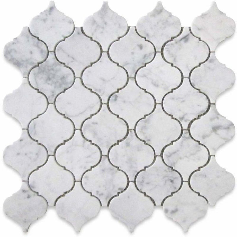 2" x 2" Marble Arabesque Mosaic Wall & Floor Tile, Honed White
