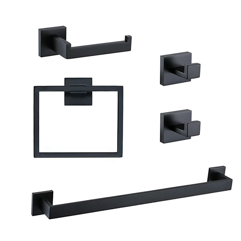 Ensemble de quincaillerie de salle de bain 5 pièces, Noir mat
