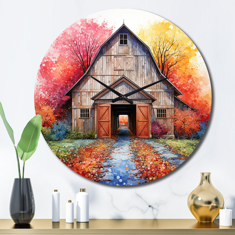 Horloge murale Barn Symmetry Pointillism I -, Grand