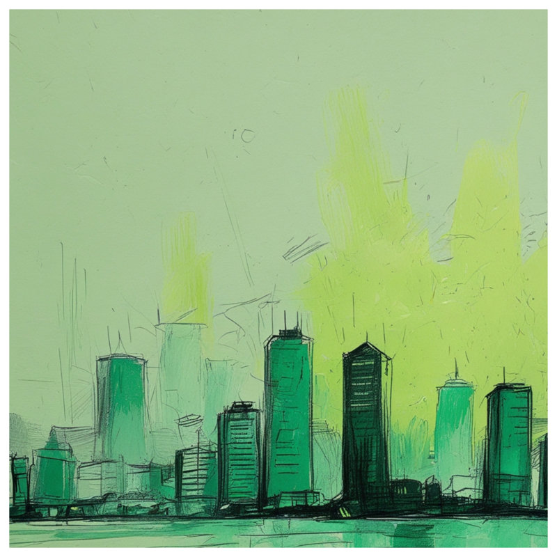 Couvertures vertes Illustration de paysage urbain, 50 po L x 60 po H