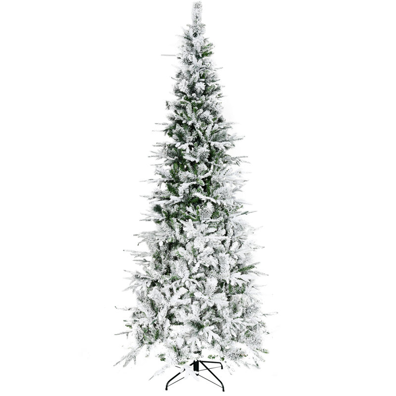 9' Unlit Snow Flocked Pine Artificial Christmas Tree With Realistic Branches And 1159 Tips