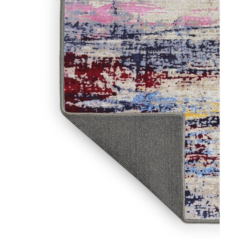 Tapis abstrait beige / rouge / bleu, Rectangle 7 pi x 9 pi