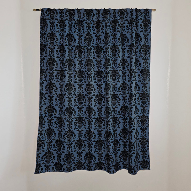 Rideau de fenêtre en popeline de polyester à imprimé damassé de 58 pouces de large, L 58 po x L 63 po, Bleu sarcelle foncé
