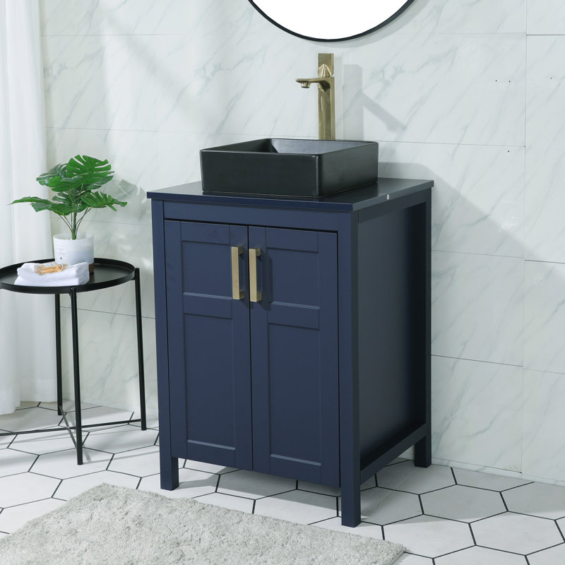Ensemble de meuble-lavabo simple 24 po 2 portes avec plateau en céramique 24 po Modern, Bleu