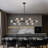 16-Light Mid Century Modern Chandelier: 40" Black Linear Sputnik Chandeliers – Smoky Gray Glass Globe Dining Room Light Fixture – Long Modern Pendant Chandelier for Living Room Kitchen Island Table
