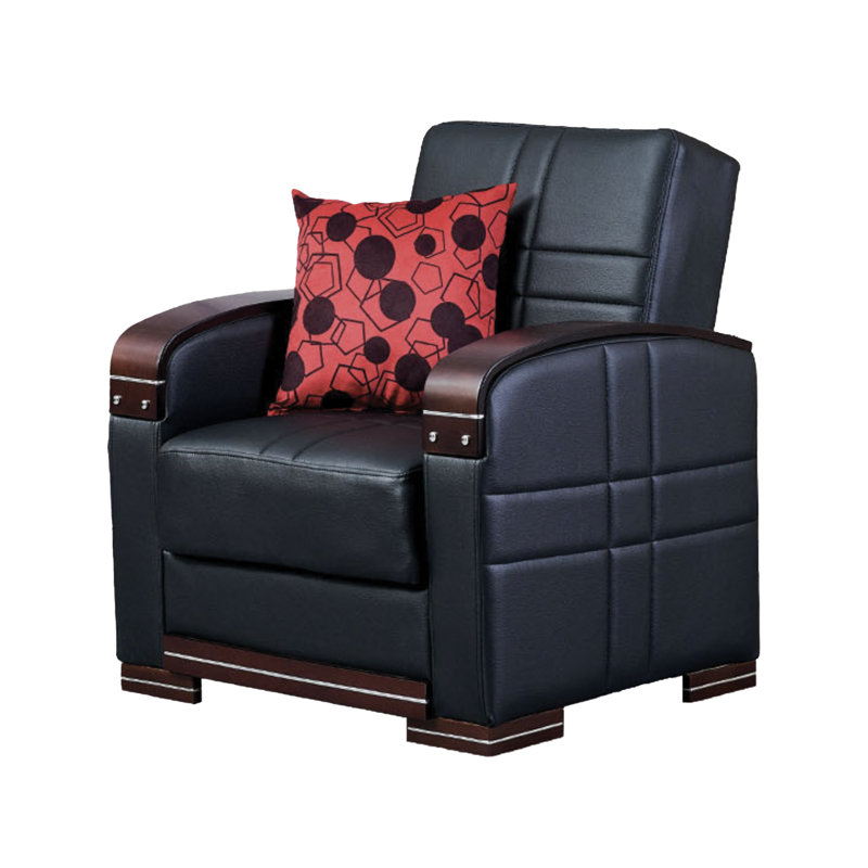 Fauteuil large de 35 po Zayac, Similicuir noir