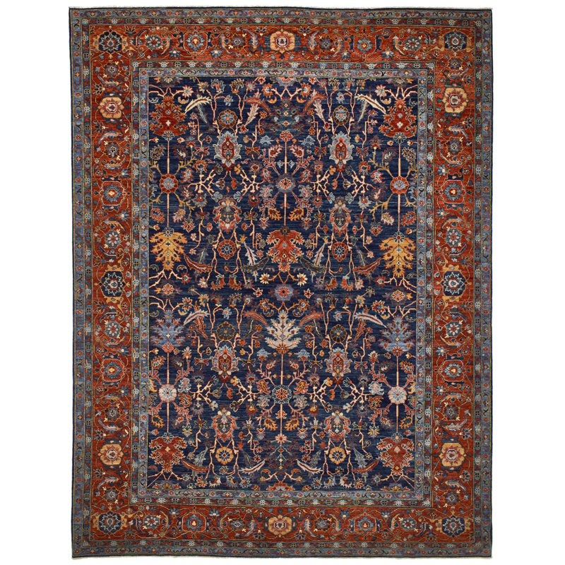 Tapis traditionnel bleu et rouille 9 x 12